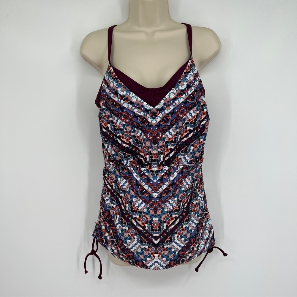 Athleta Wild Bloom Marrakesh Tankini Top or Swim Size 36 B/C Maroon Burgundy